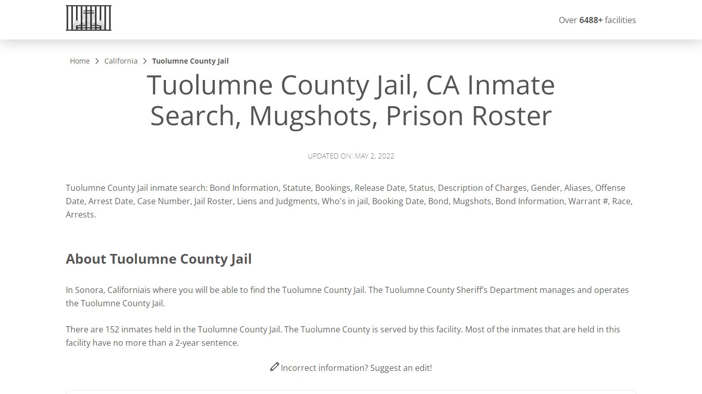 Tuolumne County Jail, CA Inmate Search, Mugshots, Prison ...